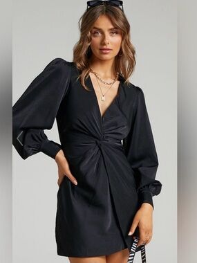 Showpo Black Twist-Front Mini Dress